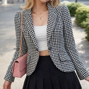 NWOT Autres Filles Plaid Blazer Size L Single Breasted Houndstooth